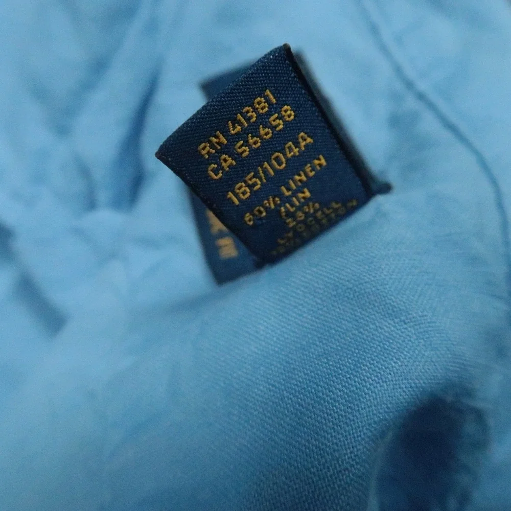Polo Ralph Lauren Shirt‎ Mens XL Blue Short Sleeve Linen Classic Fit Camp Collar
